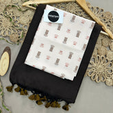 Brown Handloom Khadi Cotton Saree With Off White Print Blouse
